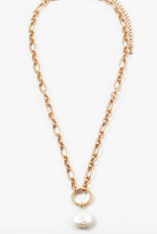 Gold Toggle Necklace w/Pearl Drop