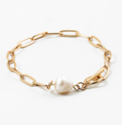 Fresh Water Pearl Paper Clip Chain Bracelet