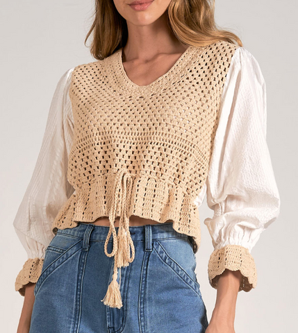 Elan Crochet and Cotton Blouse