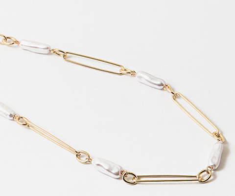 Gold Paper Clip Chain with Pearls