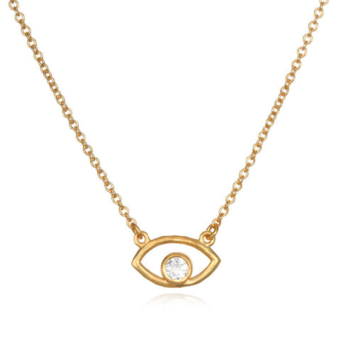 White Topaz Gold Evil Eye Necklace