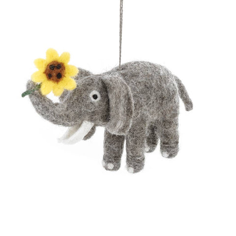 Handmade Felt Sidney the Sunflower Elephant Hanging Decor.
