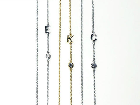 Initial and CZ Necklace - Gold