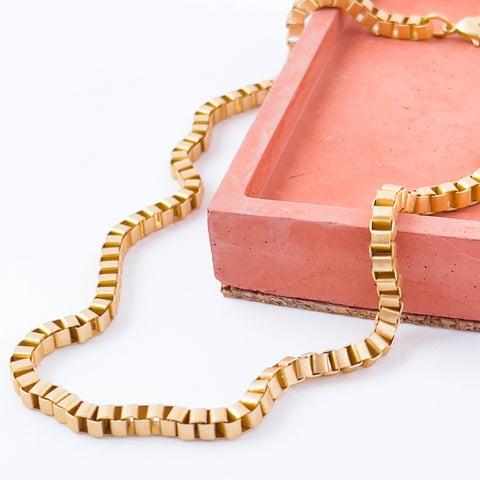 Matte Gold Box Chain Necklace
